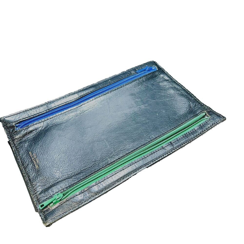 Handmade England Goatskin Leather Slim Flat 4-Pocket Organizer EDC Wallet Black